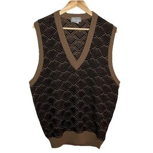 Vintage North Country Sweater Vest Men L Brown Geometric Grandpa Preppy Academia